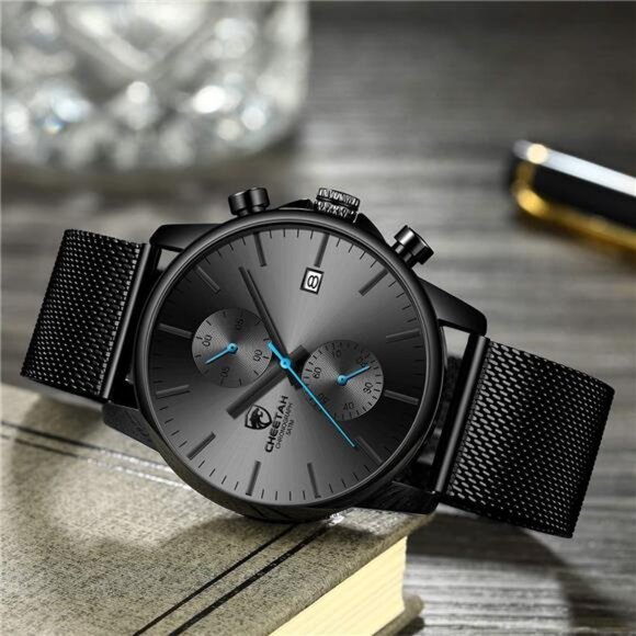 Mens Watch Fashion Sleek Minimalist Quartz Analog Mesh Stainless Steel - Picture 4 of 7